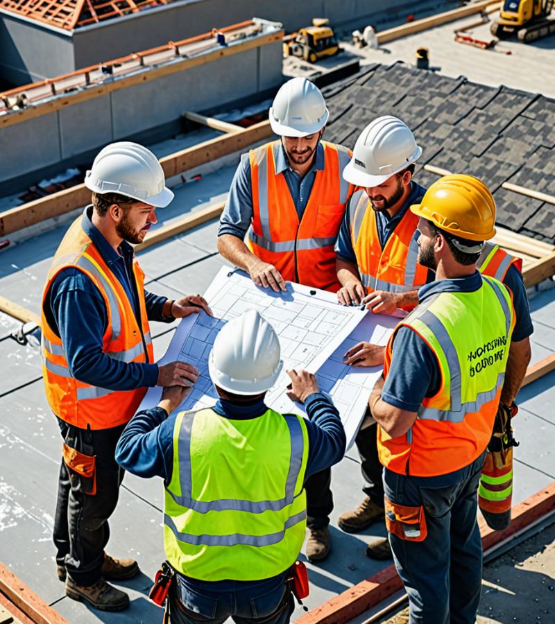 Roofing team at work